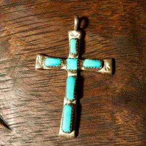 Zuni Cecilia Iule turquoise and silver cross